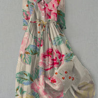 LINA |  Elegancka sukienka w kwiaty z krótkim rękawem