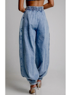 AGATA | Balonowe Bawełniane Spodnie z Wysokim Stanem