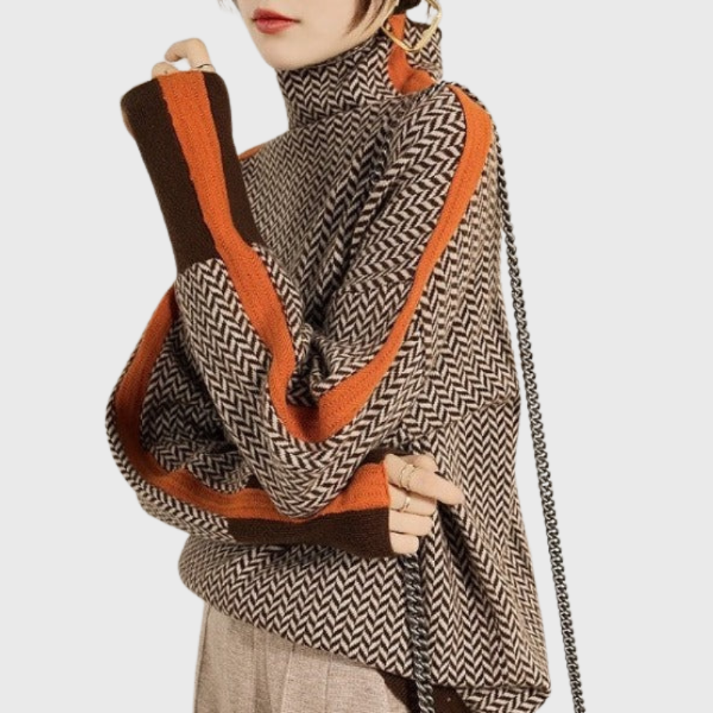 KINGA | Sweter w paski z eleganckim golfem