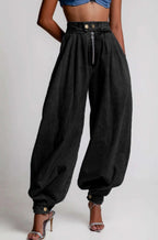 AGATA | Balonowe Bawełniane Spodnie z Wysokim Stanem