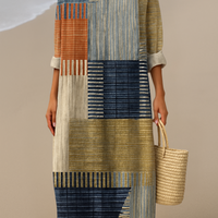 SOFIE | Maxi-sukienka z patchworkowym wzorem – Naturalne kolory dla boho stylu