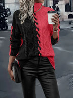 LEOVIA | Elegancki Sweter w Paski z Wysokim Kołnierzem