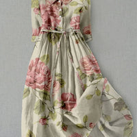 MASAH | Vintage Sukienka z Kordonek i Kwiatowym Wzorem